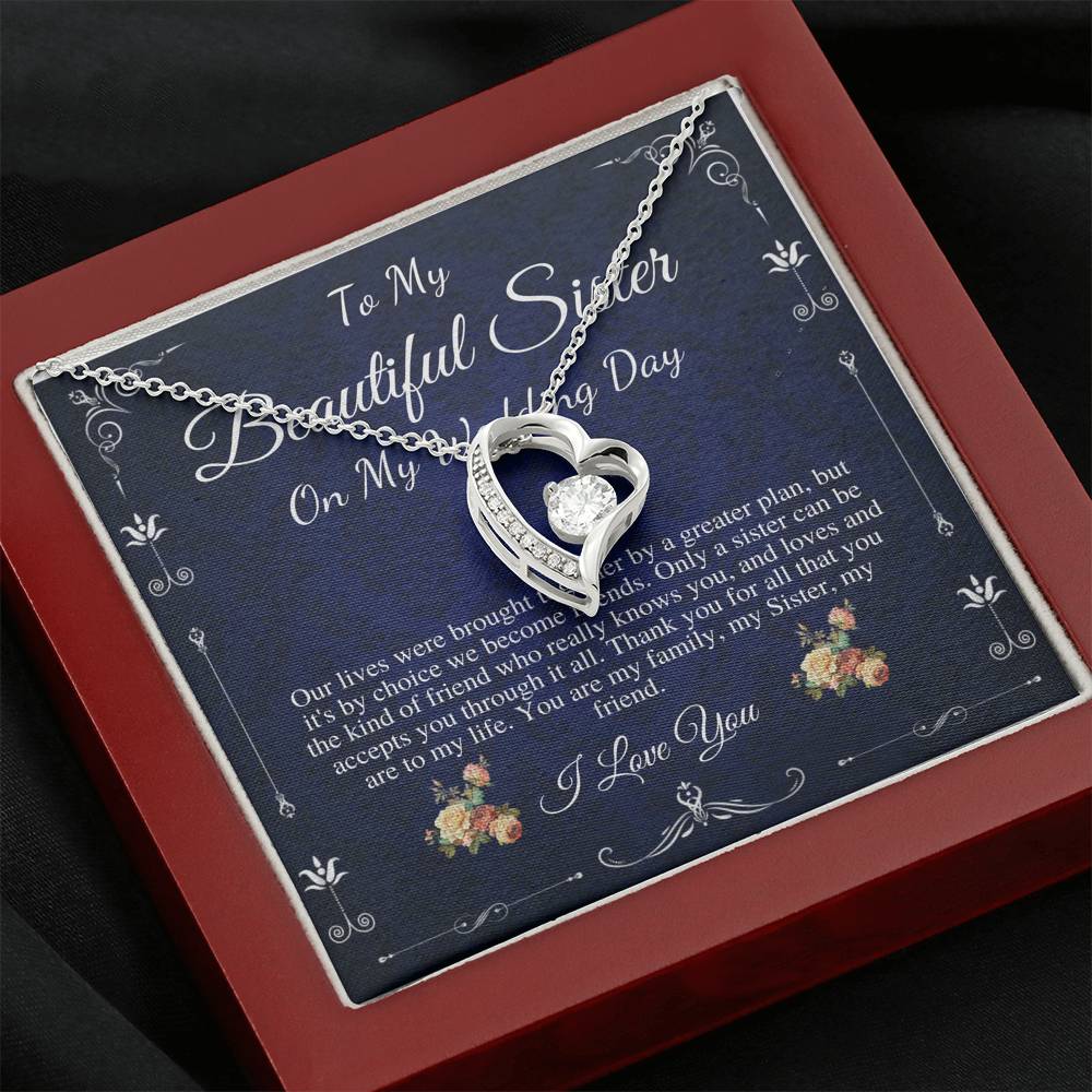 Heart Necklace, Gift For Sister On My Wedding, Sister to Sister Gift, To My Sister on My Wedding Day, Sister of the Bride Gift #0097 nEW
