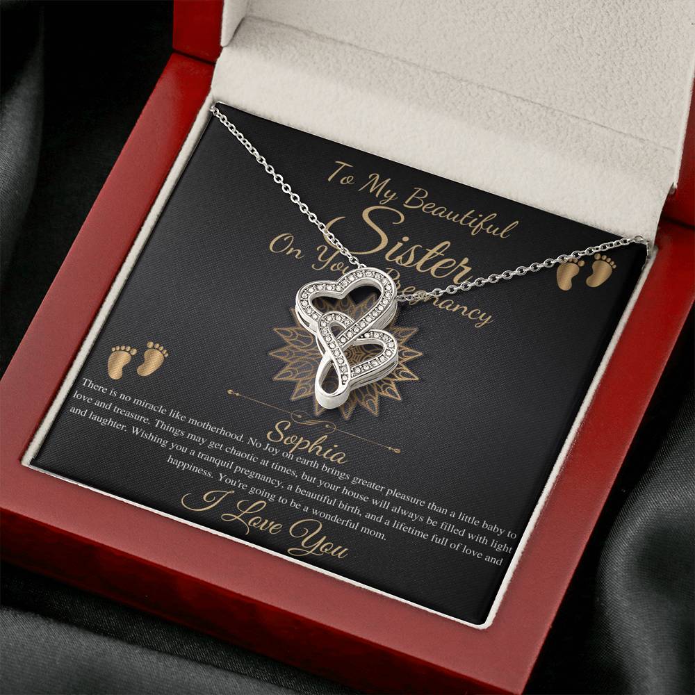 Pregnant Sister Gift For First Time Mom Gift, Pregnancy Necklace For Big Sister Reveal, Congratulations Pregnancy Gift, Double Heart #0215 new