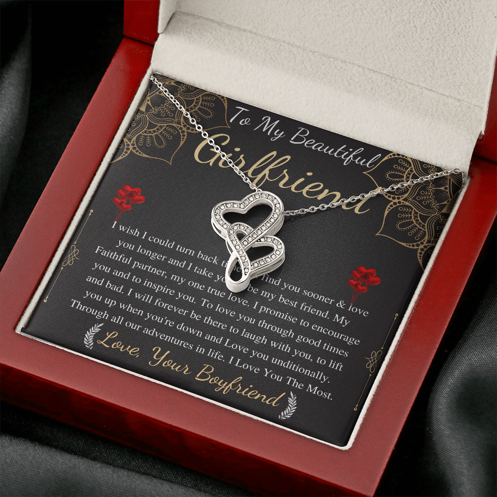 Meaningful Jewelry Gifts Double heart Necklace for Girlfriend from boyfriend On Anniversary with Personalized Message Card