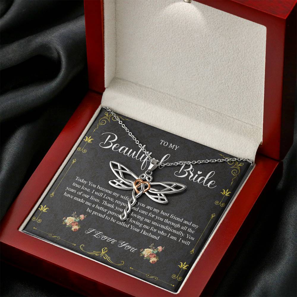 Dragonfly Necklace To My Bride Gift From Groom, Wedding Day Gift For Bride From Groom, Groom To Future Wife, Engagement Gift For Her #0049