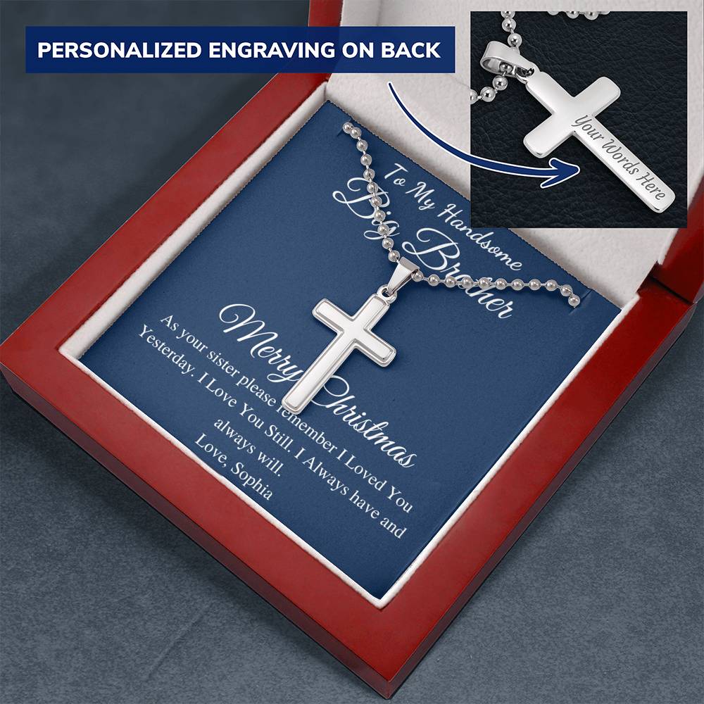 Brother Christmas Gift Cross Necklace, Christmas Gift for Brother from Sister,Personalized Gifts With Name,Teenage Brother,Thankgiving #0833