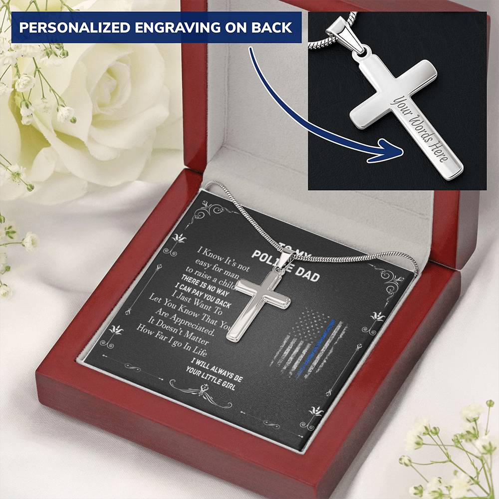 Engraved Cross Neckless Father's Day Gift for a Police Dad, Police Gifts, Police dad gift from daughter, Birthday gift for Policeman #0015