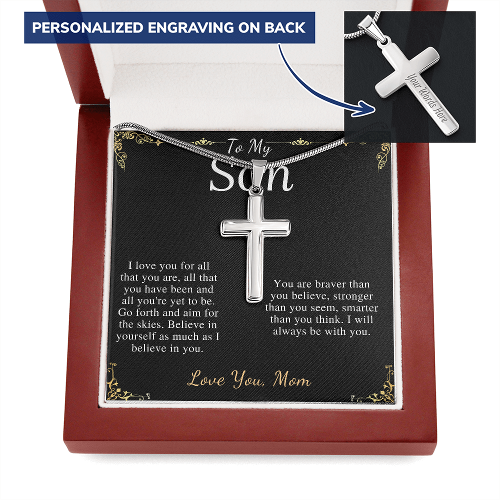 Sentimental Son Gifts from Mom, Son Cross Necklace, Mother to Son Gifts, Christmas Gifts for Son Birthday, Gifts for Son from Mother #0916