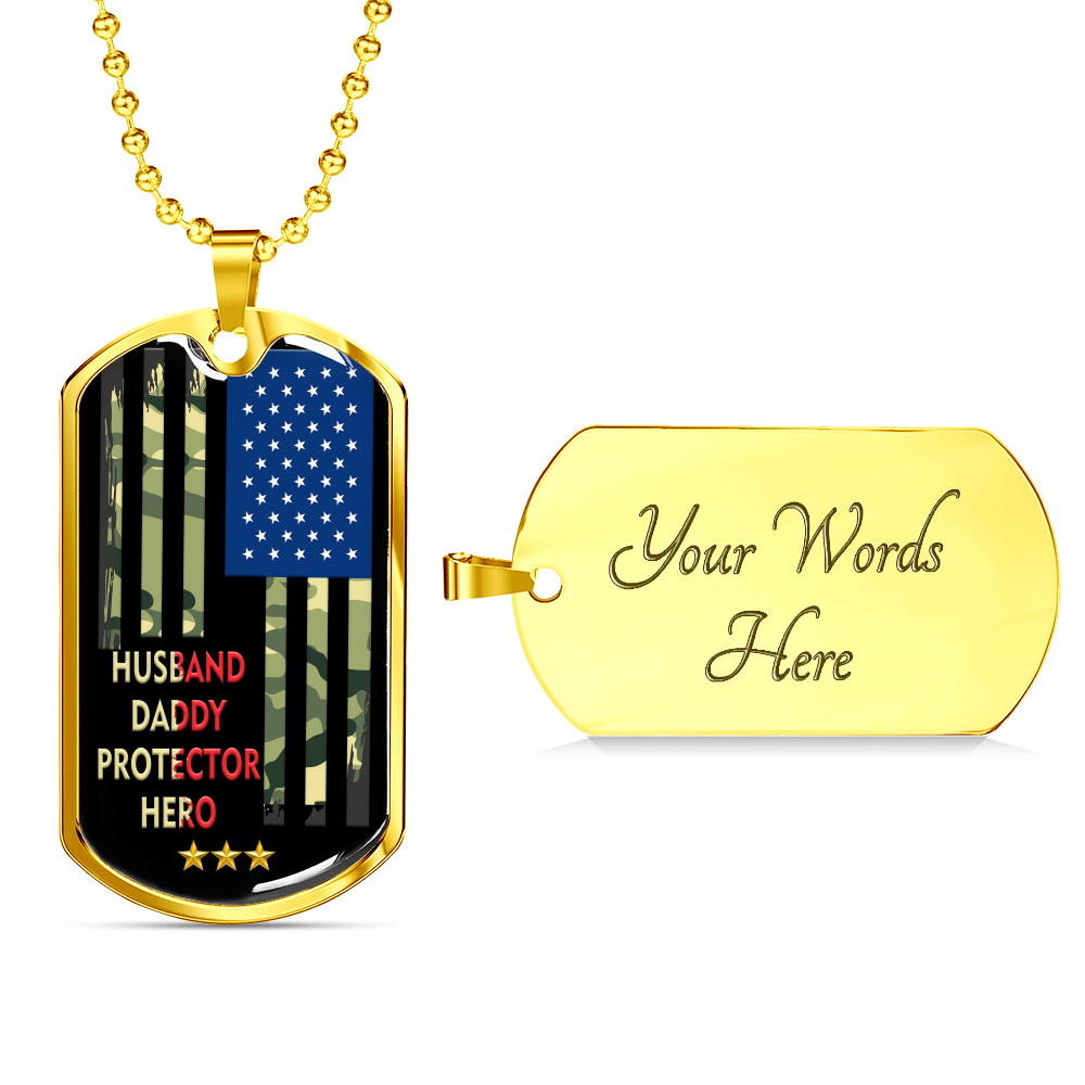 Husband Daddy Protector Hero Camo Flag Personalized Dogtag Necklace, Proud Army Dad/Husband Gift, Military Dad Gift, Father's Day Gift #0019