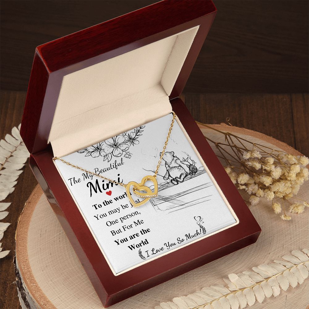Meaningful Jewelry Gift Interlocking Heart Necklace for Mimi on Mothers Day, Jewelry for Nana, Personalized Message card, Gift for Grandma, Gift from Granddaughter and son correct