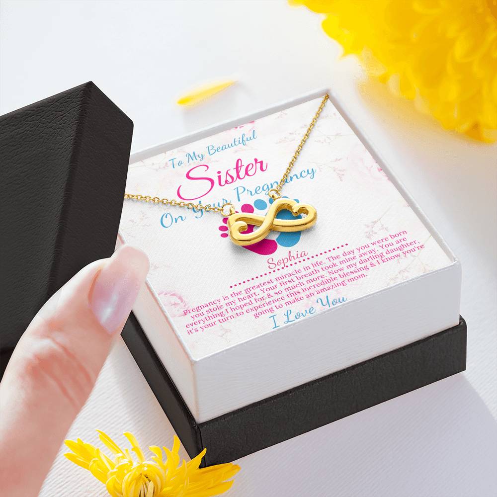 Pregnant Sister Gift For First Time Mom Gift, Pregnancy Necklace For Big Sister Reveal, Congratulations Pregnancy Gift,Infinity Heart #0216
