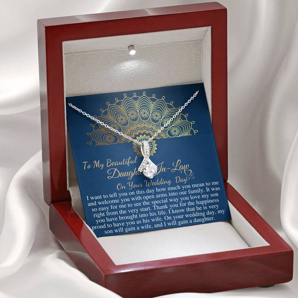 Special gift to Daughter In Law, Lovely Creations Alluring Necklace, ribbon shaped pendant for her, Daughter In Law Necklace,For Bride #0133