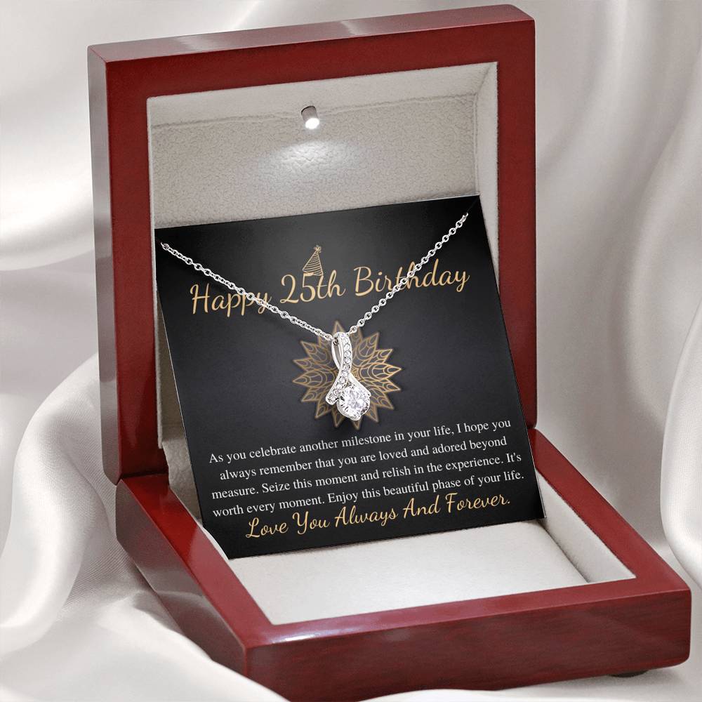 25th Birthday Gift For Her, 25th Birthday Necklace, Twenty Fifth Birthday Gift, Alluring Beauty Necklace With Card, Wife Birthday Gift #0671