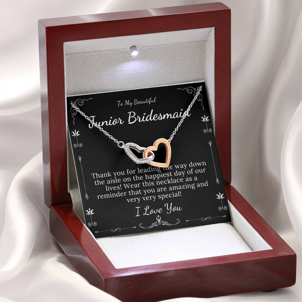 Interlocking Heart,Junior Bridesmaid Gift Necklace Flower Girl Gift for Junior Bridesmaid, jr Bridesmaid Jewelry For Little Girl #0124