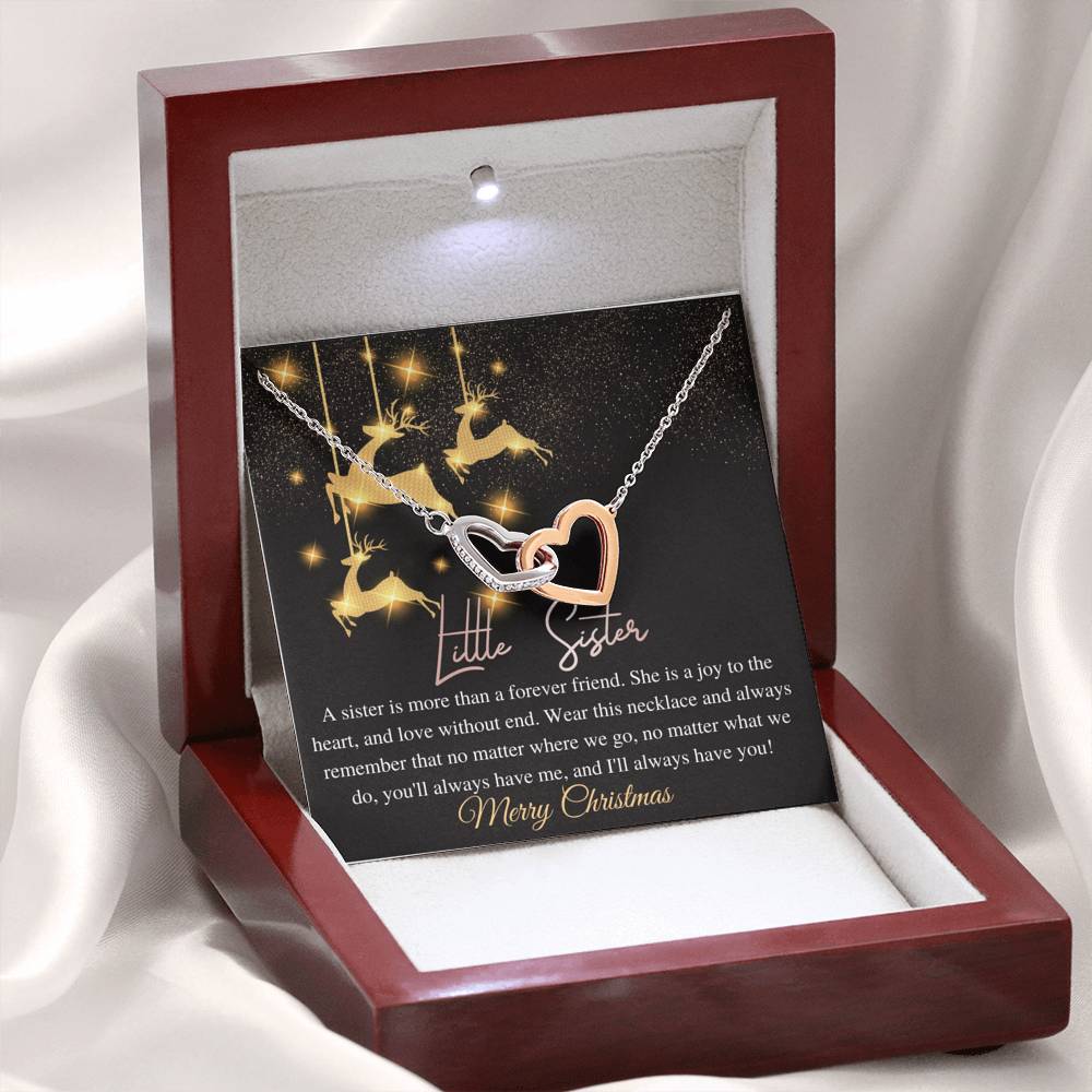 Little Sister Christmas Gift Necklace Christmas Gift for Little SisterJewelry Gift for Sister Custom Necklace With Card, Linked Heart #0822