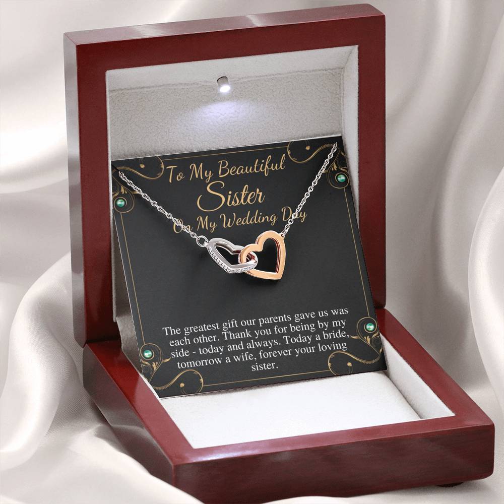 Sister of the Bride Gift Necklace, Sister Wedding Gift from Bride to Sister rehearsal dinner Gift to Sister on Wedding Day, Link Heart #0099