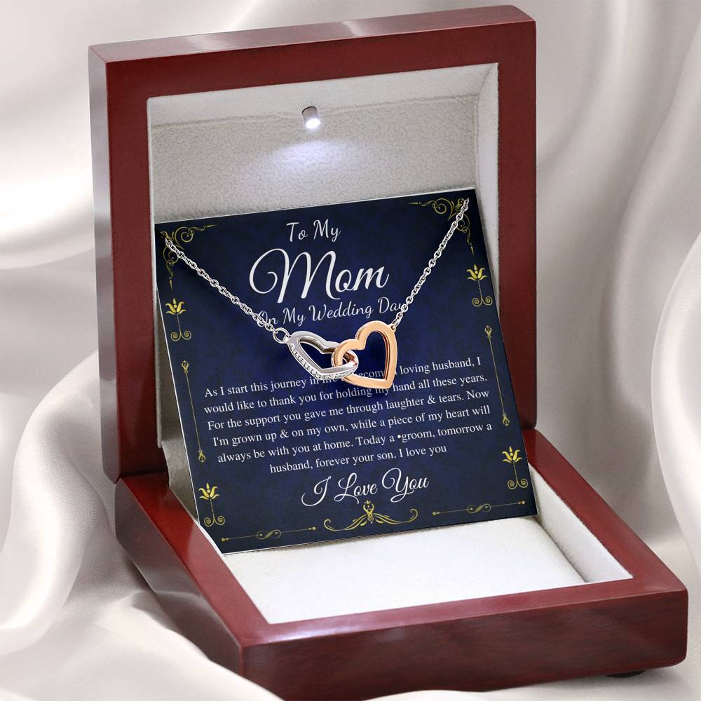 Interlocking Heart,Groom To Mother Gift,Son To MoM On Wedding Day Necklace,,Mom Of The Groom Gift From Son, Mom Wedding Gift From Son #0177
