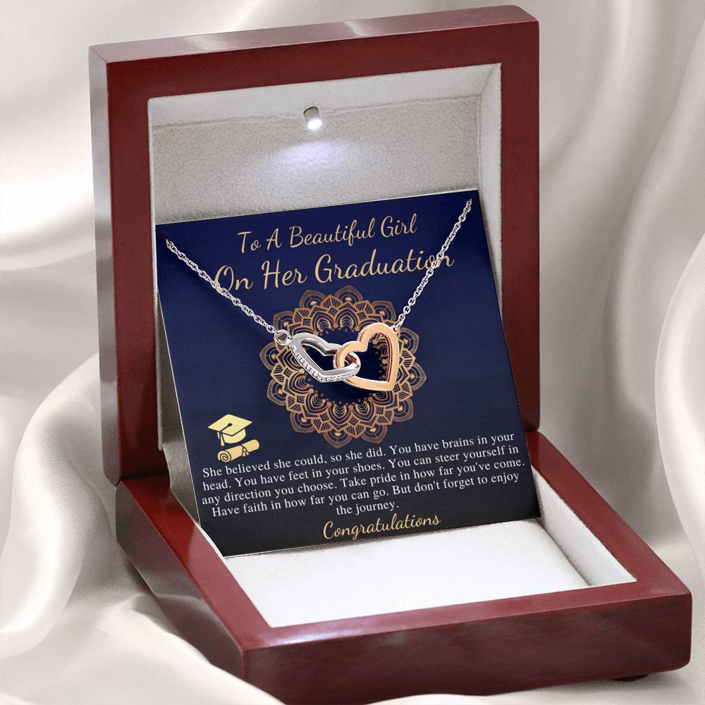 Graduation Necklace Gift, Congratulations Jewelry Gift, Friend Grad Gift, Message, Quotes, Gift Idea, For Daughter, Linked Heart #0840