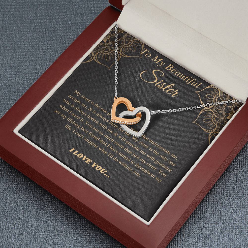 To My Sister Necklace, Birthday Gift For Sister, Present For Sister, Sister Christmas Gift, From Brother,2 Heart Necklace,Linked Heart #0544