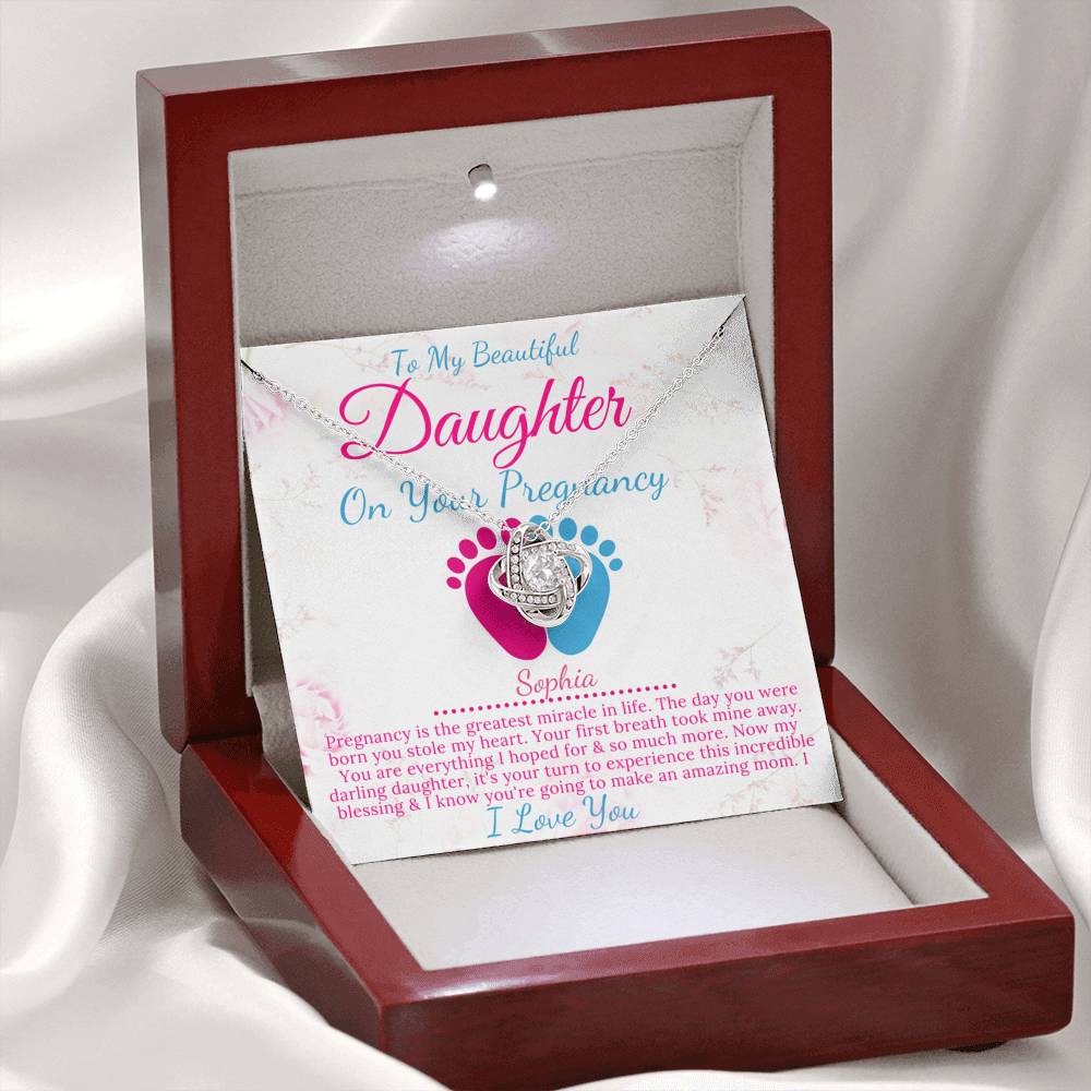 Congratulations Gift On Pregnancy For First Time Mom Gift For Daughter, Pregnant Daughter Necklace,Expectant Mom Gift, Love Knot #0211