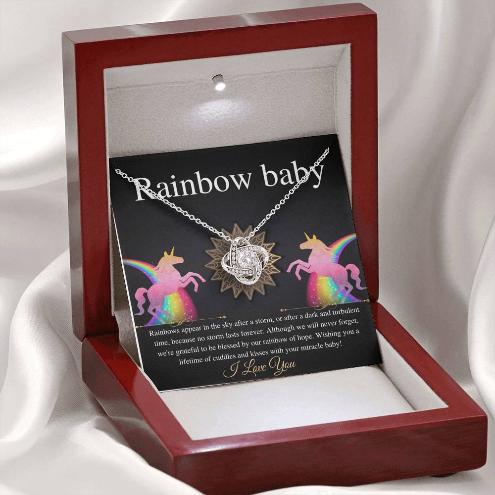Rainbow Baby Gift For Mom, Rainbow Baby Shower Gift, Rainbow Baby Necklace, Baby After Miscarriage, Motherhood Necklace, Love Knot #0227