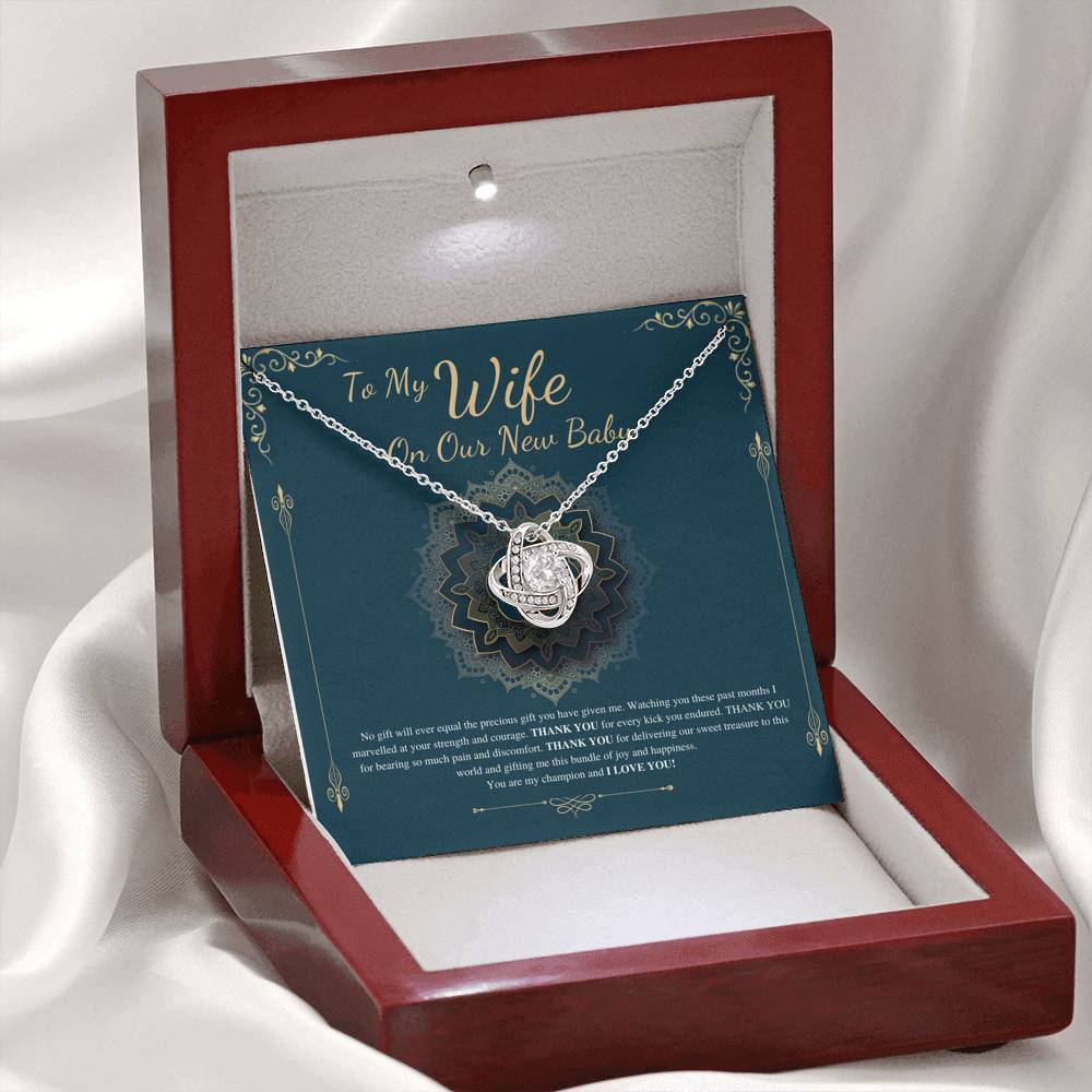 Push Gift for Wife for New Baby, New Mom Gift from Husband, Push Gift for Wife, New Baby Gift From Husband, New Mom Necklace,Love Knot #0231