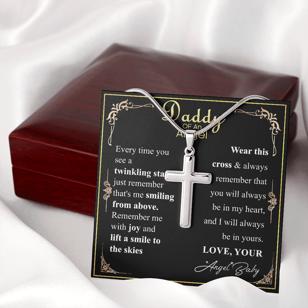 Personalized Miscarriage Baby Cross Necklace for Dad From Baby, Fathers Day Gift Necklace, Baby Loss message Card Gift, Wife Pregnancy Loss