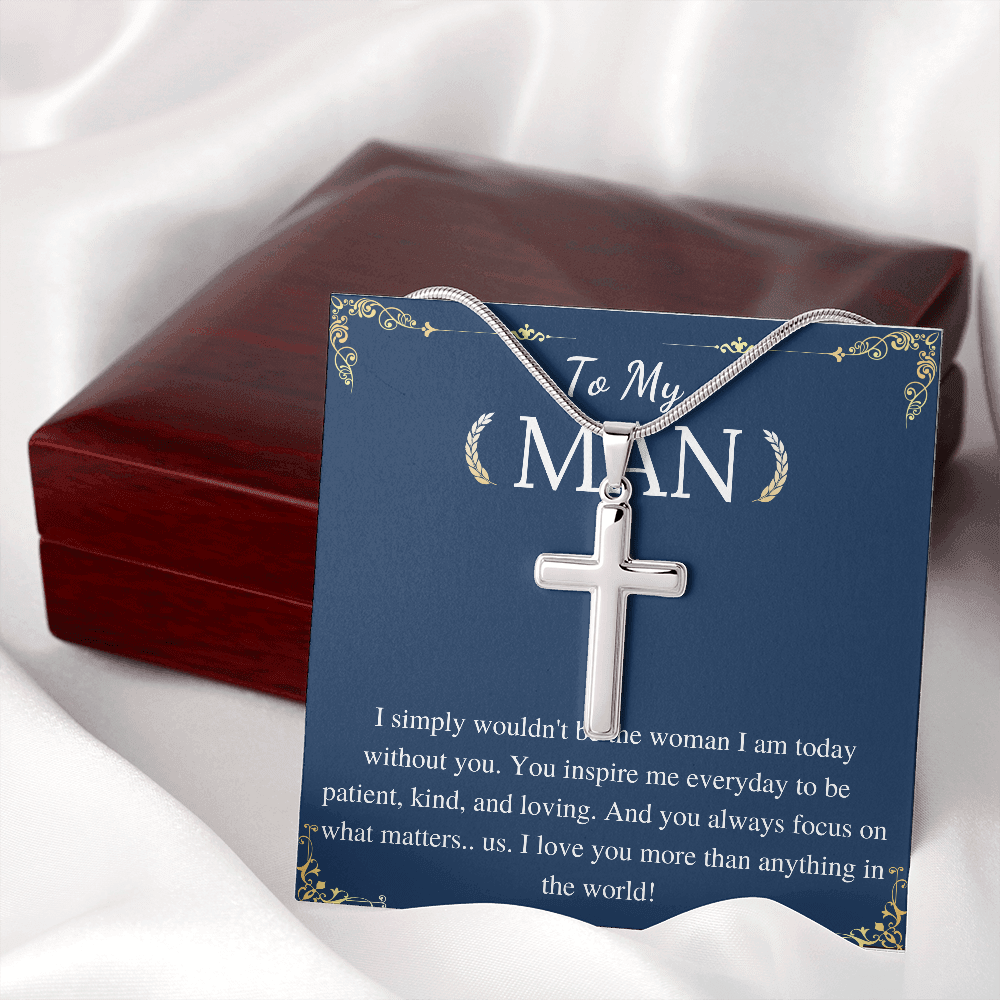 MJG Cross Necklace Gift For Boyfriend / Husband Valentines Day Gift For Him From Girlfriend To My Man Present On Anniversary & Birthday Stainless Steel Snake Chain Cross Necklace with Message Card