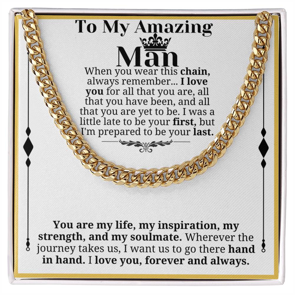 To My Man Necklace, Boyfriend Valentines Day Gift, Mens Cuban Chain Necklace for Fiance, Men Necklaces for Him, Gift For Boyfriend, Husband Gift, Husband Necklace, Boyfriend Necklace, Boyfriend Jewelry