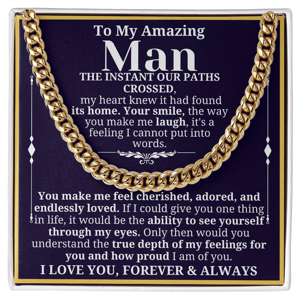 To My Man Necklace - Cuban Chain Necklace for Boyfriend, Husband, or Fiancé | Perfect Gift for Him | Christmas & Valentine's Day Gift for Boyfriend, Husband, or Fiancé