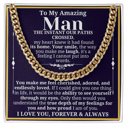 To My Man Necklace - Cuban Chain Necklace for Boyfriend, Husband, or Fiancé | Perfect Gift for Him | Christmas & Valentine's Day Gift for Boyfriend, Husband, or Fiancé