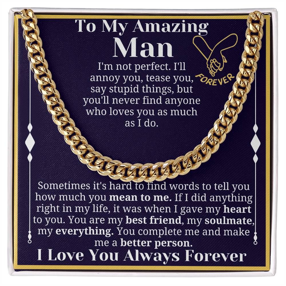To My Man Necklace, Boyfriend Valentines Day Gift, Mens Cuban Chain Necklace for Fiance, Men Necklaces for Him, Gift For Boyfriend, Husband Gift, Husband Necklace, Boyfriend Necklace, Boyfriend Jewelry