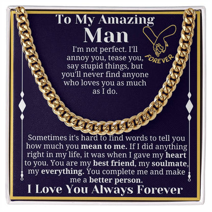 To My Man Necklace, Boyfriend Valentines Day Gift, Mens Cuban Chain Necklace for Fiance, Men Necklaces for Him, Gift For Boyfriend, Husband Gift, Husband Necklace, Boyfriend Necklace, Boyfriend Jewelry