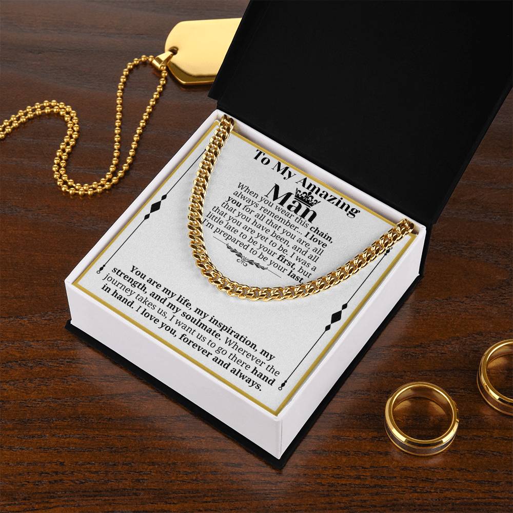To My Man Necklace, Boyfriend Valentines Day Gift, Mens Cuban Chain Necklace for Fiance, Men Necklaces for Him, Gift For Boyfriend, Husband Gift, Husband Necklace, Boyfriend Necklace, Boyfriend Jewelry