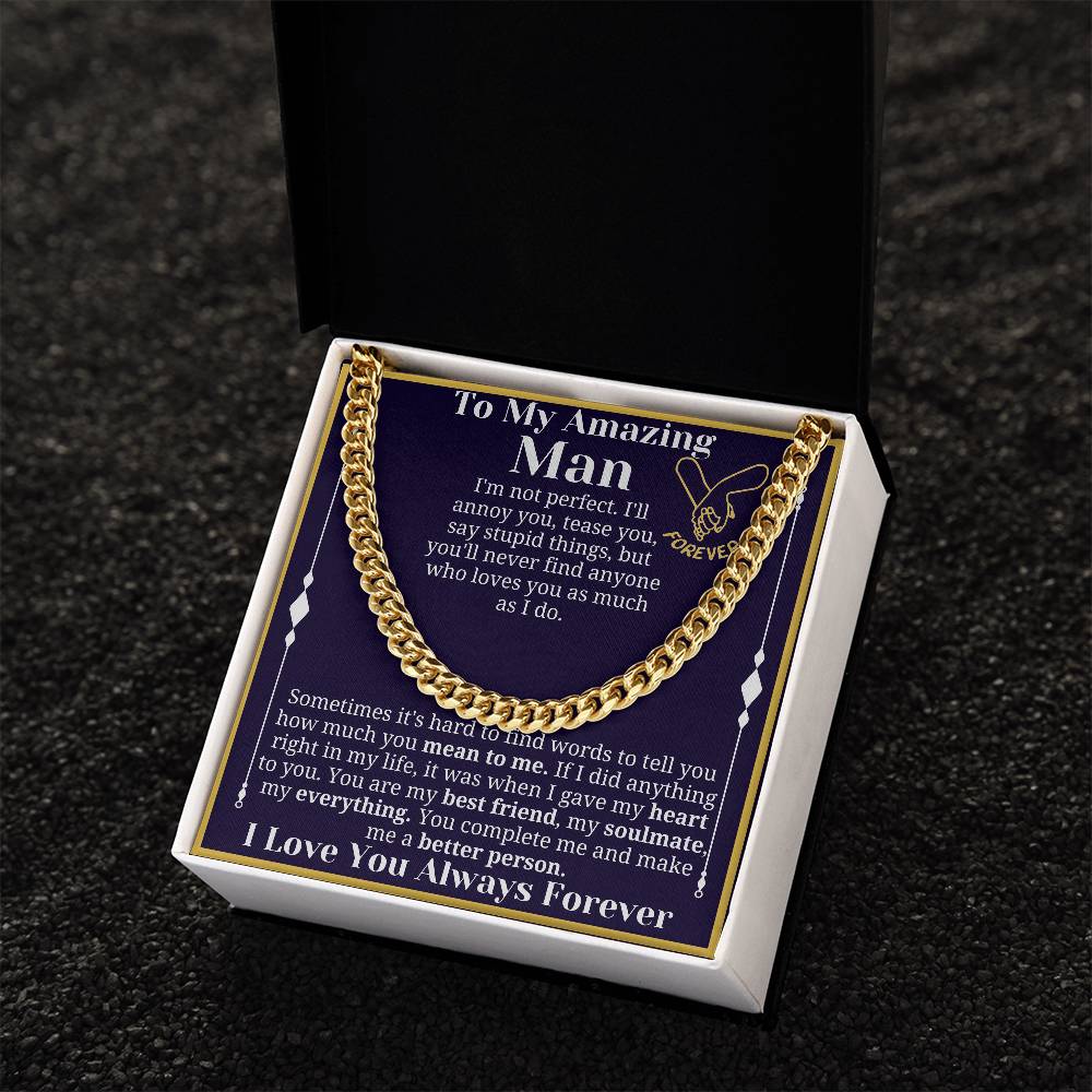 To My Man Necklace, Boyfriend Valentines Day Gift, Mens Cuban Chain Necklace for Fiance, Men Necklaces for Him, Gift For Boyfriend, Husband Gift, Husband Necklace, Boyfriend Necklace, Boyfriend Jewelry