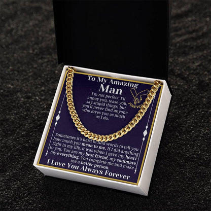 To My Man Necklace, Boyfriend Valentines Day Gift, Mens Cuban Chain Necklace for Fiance, Men Necklaces for Him, Gift For Boyfriend, Husband Gift, Husband Necklace, Boyfriend Necklace, Boyfriend Jewelry