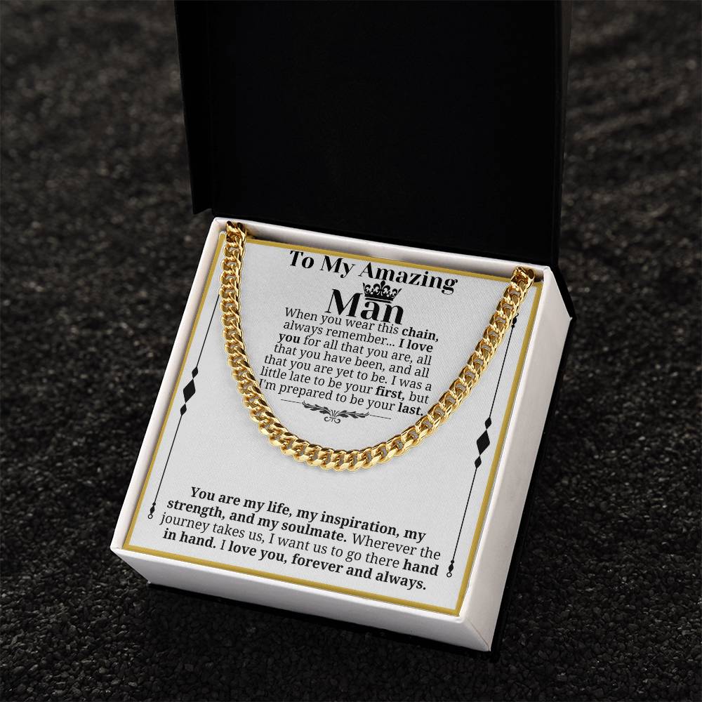 To My Man Necklace, Boyfriend Valentines Day Gift, Mens Cuban Chain Necklace for Fiance, Men Necklaces for Him, Gift For Boyfriend, Husband Gift, Husband Necklace, Boyfriend Necklace, Boyfriend Jewelry