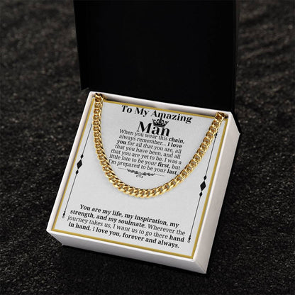 To My Man Necklace, Boyfriend Valentines Day Gift, Mens Cuban Chain Necklace for Fiance, Men Necklaces for Him, Gift For Boyfriend, Husband Gift, Husband Necklace, Boyfriend Necklace, Boyfriend Jewelry