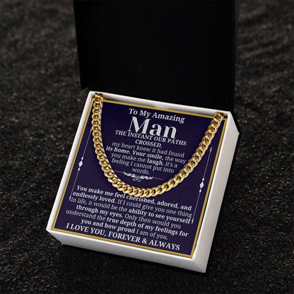 To My Man Necklace - Cuban Chain Necklace for Boyfriend, Husband, or Fiancé | Perfect Gift for Him | Christmas & Valentine's Day Gift for Boyfriend, Husband, or Fiancé