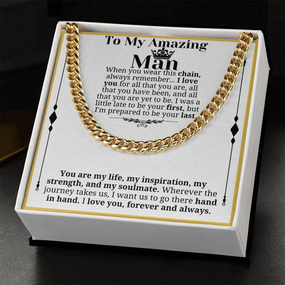 To My Man Necklace, Boyfriend Valentines Day Gift, Mens Cuban Chain Necklace for Fiance, Men Necklaces for Him, Gift For Boyfriend, Husband Gift, Husband Necklace, Boyfriend Necklace, Boyfriend Jewelry