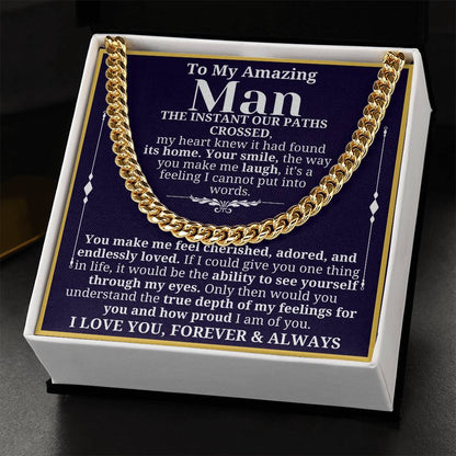 To My Man Necklace - Cuban Chain Necklace for Boyfriend, Husband, or Fiancé | Perfect Gift for Him | Christmas & Valentine's Day Gift for Boyfriend, Husband, or Fiancé