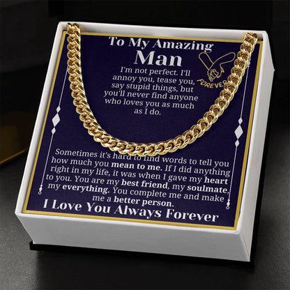 To My Man Necklace, Boyfriend Valentines Day Gift, Mens Cuban Chain Necklace for Fiance, Men Necklaces for Him, Gift For Boyfriend, Husband Gift, Husband Necklace, Boyfriend Necklace, Boyfriend Jewelry