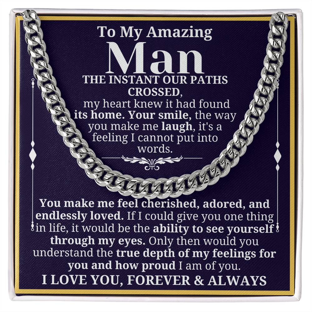 To My Man Necklace - Cuban Chain Necklace for Boyfriend, Husband, or Fiancé | Perfect Gift for Him | Christmas & Valentine's Day Gift for Boyfriend, Husband, or Fiancé
