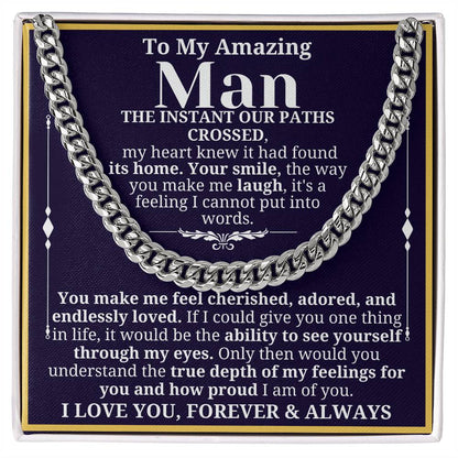 To My Man Necklace - Cuban Chain Necklace for Boyfriend, Husband, or Fiancé | Perfect Gift for Him | Christmas & Valentine's Day Gift for Boyfriend, Husband, or Fiancé