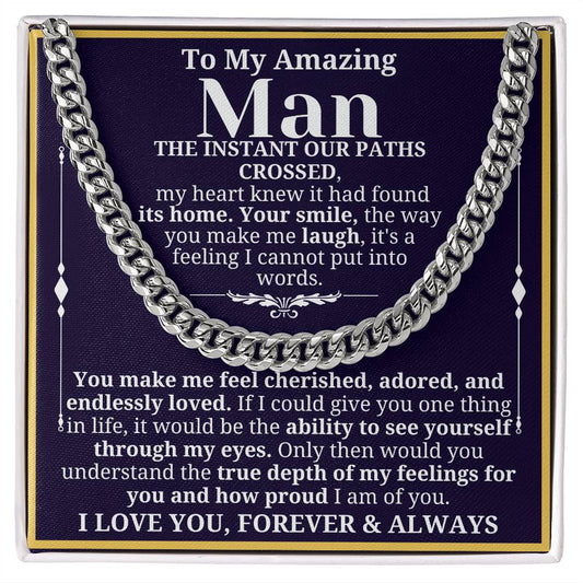 To My Man Necklace - Cuban Chain Necklace for Boyfriend, Husband, or Fiancé | Perfect Gift for Him | Christmas & Valentine's Day Gift for Boyfriend, Husband, or Fiancé