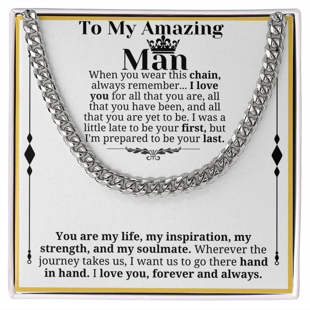 To My Man Necklace, Boyfriend Valentines Day Gift, Mens Cuban Chain Necklace for Fiance, Men Necklaces for Him, Gift For Boyfriend, Husband Gift, Husband Necklace, Boyfriend Necklace, Boyfriend Jewelry