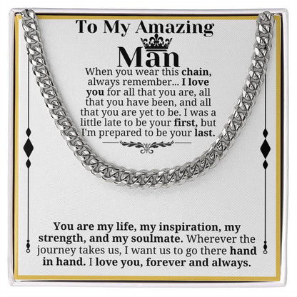 To My Man Necklace, Boyfriend Valentines Day Gift, Mens Cuban Chain Necklace for Fiance, Men Necklaces for Him, Gift For Boyfriend, Husband Gift, Husband Necklace, Boyfriend Necklace, Boyfriend Jewelry