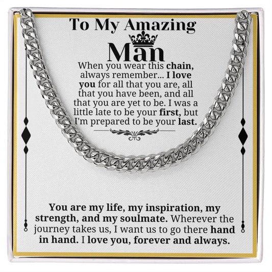 To My Man Necklace, Boyfriend Valentines Day Gift, Mens Cuban Chain Necklace for Fiance, Men Necklaces for Him, Gift For Boyfriend, Husband Gift, Husband Necklace, Boyfriend Necklace, Boyfriend Jewelry