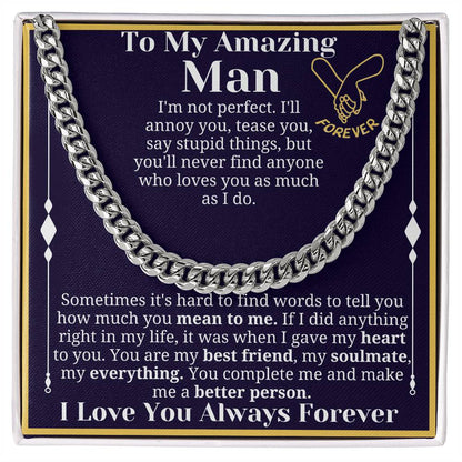 To My Man Necklace, Boyfriend Valentines Day Gift, Mens Cuban Chain Necklace for Fiance, Men Necklaces for Him, Gift For Boyfriend, Husband Gift, Husband Necklace, Boyfriend Necklace, Boyfriend Jewelry