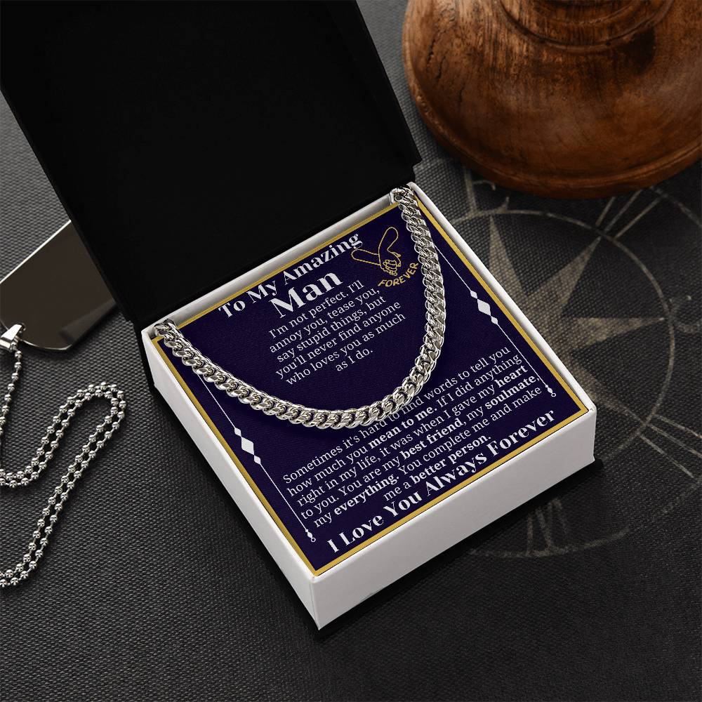 To My Man Necklace, Boyfriend Valentines Day Gift, Mens Cuban Chain Necklace for Fiance, Men Necklaces for Him, Gift For Boyfriend, Husband Gift, Husband Necklace, Boyfriend Necklace, Boyfriend Jewelry
