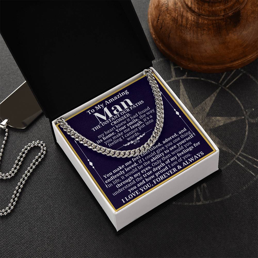 To My Man Necklace - Cuban Chain Necklace for Boyfriend, Husband, or Fiancé | Perfect Gift for Him | Christmas & Valentine's Day Gift for Boyfriend, Husband, or Fiancé