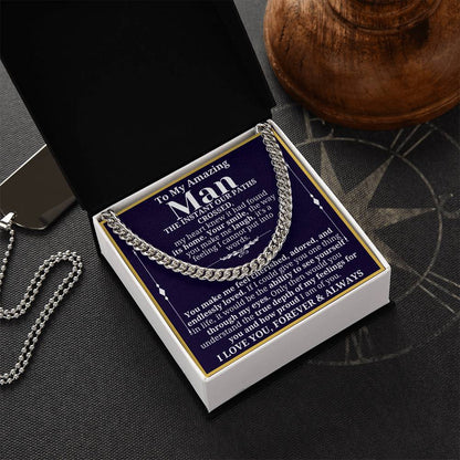 To My Man Necklace - Cuban Chain Necklace for Boyfriend, Husband, or Fiancé | Perfect Gift for Him | Christmas & Valentine's Day Gift for Boyfriend, Husband, or Fiancé