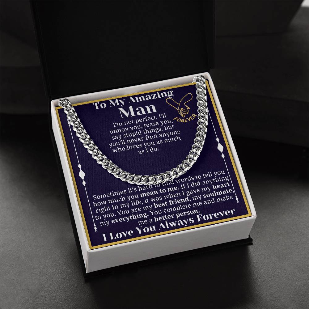 To My Man Necklace, Boyfriend Valentines Day Gift, Mens Cuban Chain Necklace for Fiance, Men Necklaces for Him, Gift For Boyfriend, Husband Gift, Husband Necklace, Boyfriend Necklace, Boyfriend Jewelry