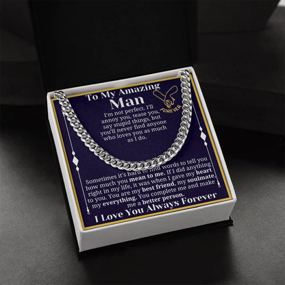 To My Man Necklace, Boyfriend Valentines Day Gift, Mens Cuban Chain Necklace for Fiance, Men Necklaces for Him, Gift For Boyfriend, Husband Gift, Husband Necklace, Boyfriend Necklace, Boyfriend Jewelry