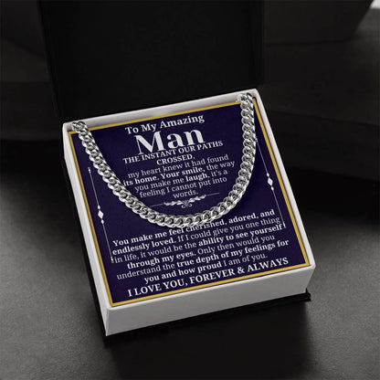 To My Man Necklace - Cuban Chain Necklace for Boyfriend, Husband, or Fiancé | Perfect Gift for Him | Christmas & Valentine's Day Gift for Boyfriend, Husband, or Fiancé